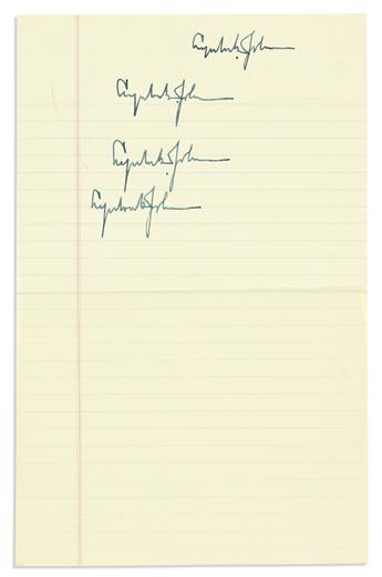 JOHNSON, LYNDON B. Sheet from legal pad Signed, four times.